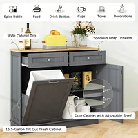 Costway Wooden Kitchen Trash Cabinet Tilt Out Bin Holder with Drawer & Storage Shelf