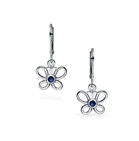 Bling Jewelry Tiny Small Blue Cz Accent Dangle Lever back Open Butterfly Earrings .925 Sterling Silver