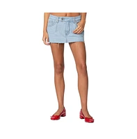 Edikted Women's Clementine Low Rise Denim Micro Skort