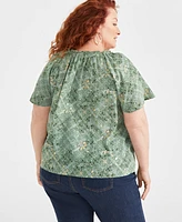 Style & Co Plus Size Printed Round-Neck Flutter-Sleeve Top, Created for Macy's