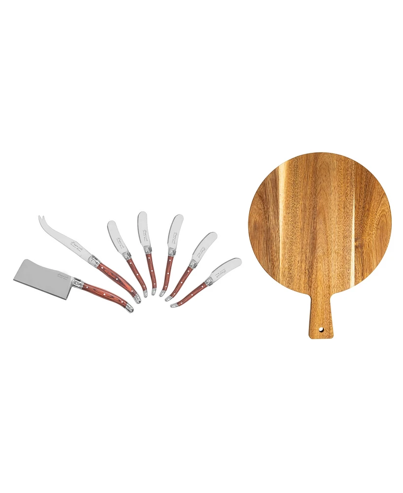 French Home Laguiole 8 Piece Cheese Knives and Spreaders with Pakkawood Handles and Serving Board