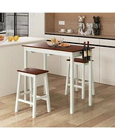 Vebreda 3-Piece Bar Table Set with 2 Wine Holders and Wooden Legs-White