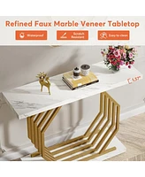 Tribesigns Gold Console Table, Faux Marble Entryway Narrow Sofa Table with Geometric Metal Base, 40 Inch Modern Accent Entrance for Living Room,