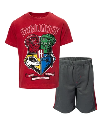 Harry Potter Boys Gryffindor Athletic Pullover T-Shirt and Mesh Shorts Outfit Set to