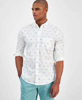 Club Room Men's Hound Dog Print Poplin Long-Sleeve Button-Down Shirt, Exclusively at Macy's