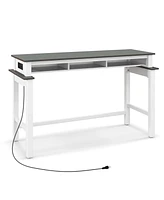 Bar Table with Power Outlets Counter Height Storage Compartments Wooden