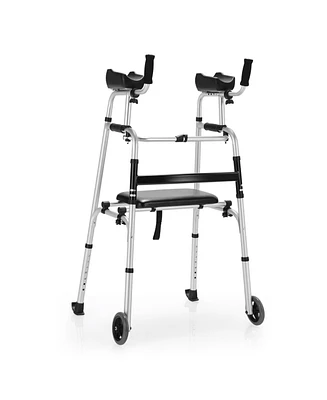 Sugift Height Adjustable Rolling Walker with Seat and Armrest Pad