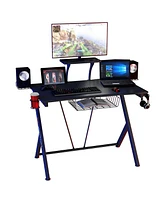 Sugift Multifunctional E-Sport Gaming Desk with Headset Hook and Cup Holder