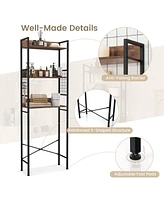 Sugift 3-Tier Over-the-Toilet Storage Rack with 3 Hooks-Rustic Brown