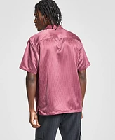 Tinsel Men's Striped Satin Short Sleeve Button-Front Camp Shirt