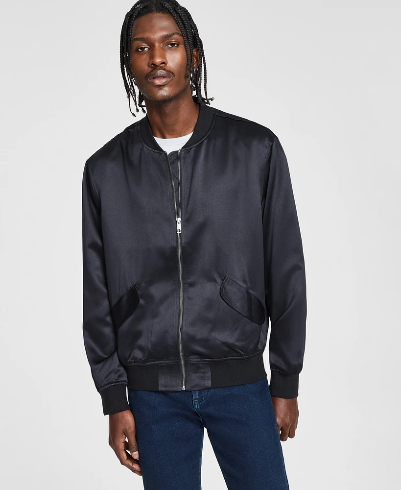 Tinsel Men's Satin Zip Front Bomber Jacket