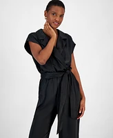 Bar Iii Women's Notch-Lapel Tie-Waist Jumpsuit, Created for Macy's