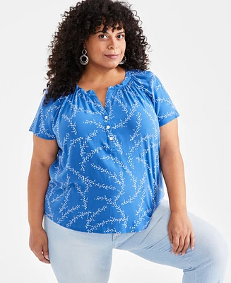 Style & Co Plus Printed Flutter-Sleeve Top