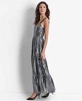 Dkny Women's Foil Plisse V-Neck Sleeveless Maxi Dress