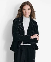 Dkny Women's Velvet Long-Sleeve Zip-Front Moto Jacket