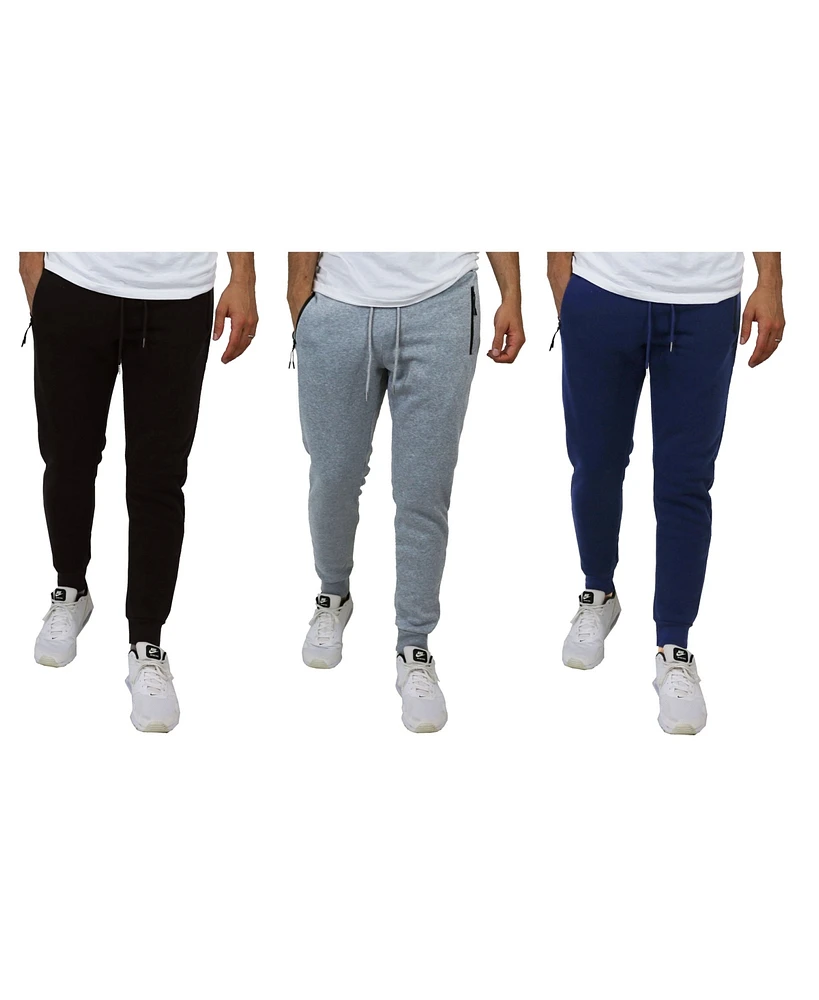 Galaxy By Harvic Men's Pro Star Slim Fit Fleece Lined Jogger Sweatpants, Pack of 3