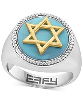 Effy Men's Turquoise Star of David Ring in Sterling Silver & 14k Gold-Plate