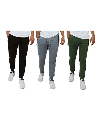 Galaxy By Harvic Men's Pro Star Slim Fit Fleece Lined Jogger Sweatpants, Pack of 3