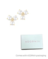 Adornia Gold Freshwater Cultivated Pearl Cubic Zirconia 3-Point Flower Earrings