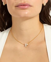 Adornia Gold Adjustable Freshwater Cultivated Pearl Cubic Zirconia 3-Point Flower Necklace