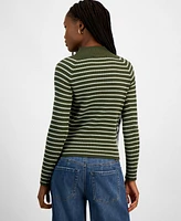 Hooked Up by Iot Juniors' Fine Gauge Mock-Neck Striped Sweater