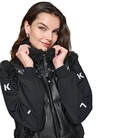 Karl Lagerfeld Paris Women's Faux-Leather Embellished Puffer Vest