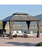 Streamdale Furniture 10'x12' Hardtop Gazebo Canopy with Aluminum Frame and Netting