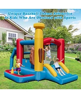 Costway Baseball Themed Jumping House Kids Bouncy Castle w/ 50 Ocean Balls & 735W Blower