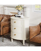 Tribesigns 3-Drawer Nightstands Set of 2, Off-White Bed Side Table for Bedroom, No Assembly Required, Oval Farmhouse Night Stand with Storage, Wood Si