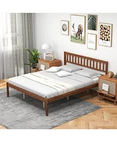 Sugift Queen Wood Bed Frame with Headboard and Slat Support-Queen