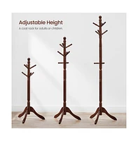 Slickblue Coat Rack With 10 Hooks, Rubber Wood Tree Free Standing, For Clothes, Hats, Handbags, Umbrella