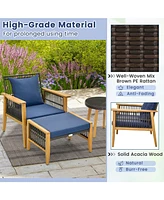 Vebreda 5 Piece Patio Furniture Set with Coffee Table and 2 Ottomans-Navy