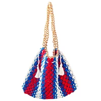 Brunna.co St. Tropez Colette Macrame Beach Bag In Red, White & Blue