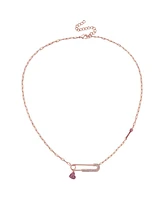 GiGiGirl 18K Rose Plated with Ruby & Cubic Zirconia Heart Charm Dangle Paperclip Adjustable Length Necklace