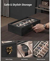 Slickblue 12-Slot Solid Wood Watch Box with Glass Lid