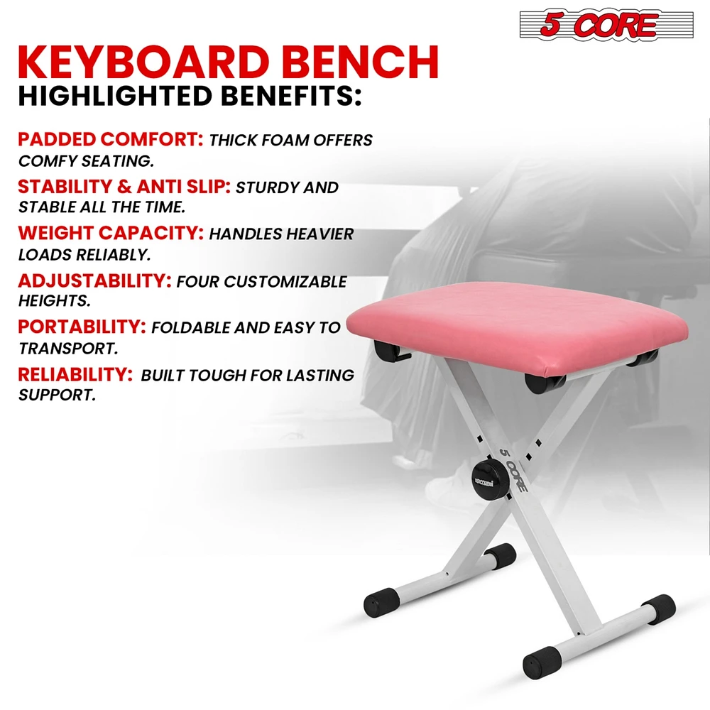 5 Core Keyboard Bench Pair X Style Piano Stool Thick Padded 12 to 18.5 inch Adjustable Keyboards Chair Pink Kbb 02 Pnk