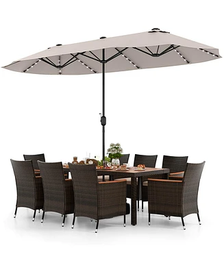 Costway 11 Pcs Patio Dining Set with 15ft Double-Sided Patio Umbrella (Base Included)