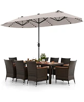 Costway 11 Pcs Patio Dining Set with 15ft Double-Sided Patio Umbrella (Base Included)