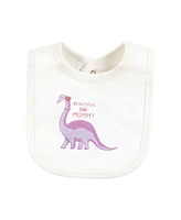 Touched by Nature Infant Girl Organic Cotton Bibs, Retro Dino, One Size