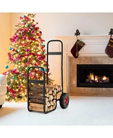 Sugift Firewood Log Cart Carrier with Wear-Resistant and Shockproof Rubber Wheels
