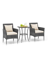 Vebreda 3 Pieces Patio Furniture Set with Cushioned Patio Chairs and Tempered Glass Coffee Table-White