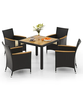 Vebreda 5 Pieces Patio Dining Table Set for 4 with Umbrella Hole