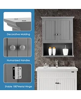 Sugift Wall Mount Bathroom Cabinet Storage Organizer with Doors and Shelves-Gray