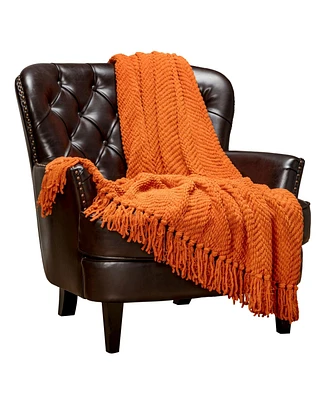 Chanasya Premium Textured Knit Throw Blanket with Tassels - Soft, Cozy for Couch, Bed, Living Room 50" x 65” Orange
