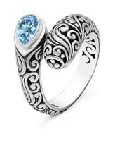 Devata Swiss Blue Topaz & Bali Filigree Ring in Sterling Silver, Size 10