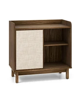 Sugift Rattan Buffet Sideboard Mid Century Floor Storage Cabinet with Sliding Door and Adjustable Shelves