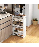 Sugift 4-Tier Rolling Storage Cart Slim Kitchen Cart on Wheels with Open Shelves and Handle