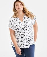 Style & Co Plus Printed Y-Neck Dolman-Sleeve Top