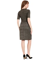 London Times Petite Metallic Rib-Knit Tweed Sheath Dress