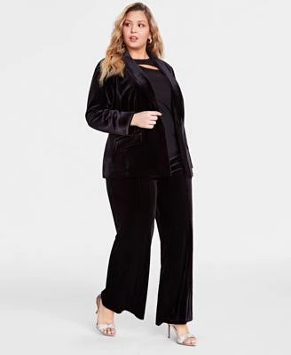 I.N.C. International Concepts Plus Size Velvet Blazer Mesh Cutout Long Sleeve Top Wide Leg Velvet Pants Created For Macys